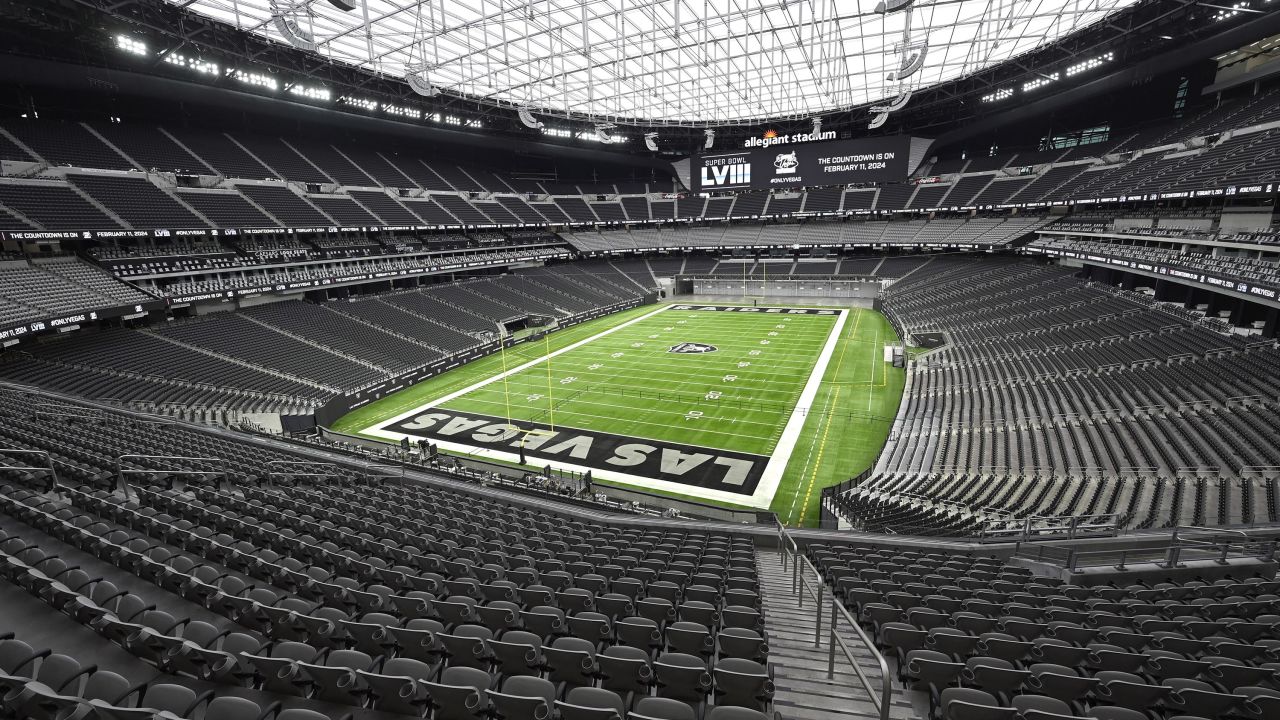 LAS VEGAS, NEVADA - DECEMBER 15: A general view of the playing field at Allegiant Stadium after a news conference announcing that the enclosed venue will host the 2024 Super Bowl at Allegiant Stadium on December 15, 2021 in Las Vegas, Nevada. (Photo by David Becker/Getty Images)