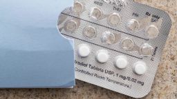 Birth control pills rest on a counter in Centreville, Maryland, on July 6, 2022.