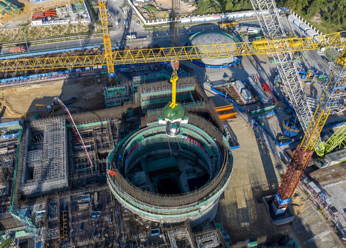 CHANGJIANG, CHINA - AUGUST 10: Aerial view of the core module of China's Linglong One, the world's first commercial small modular reactor (SMR), installed on August 10, 2023 in Changjiang Li Autonomous County, Hainan Province of China. Linglong One, which is self-developed by the China National Nuclear Corporation, was installed successfully in Hainan on August 10. (Photo by Luo Yunfei/China News Service/VCG via Getty Images)