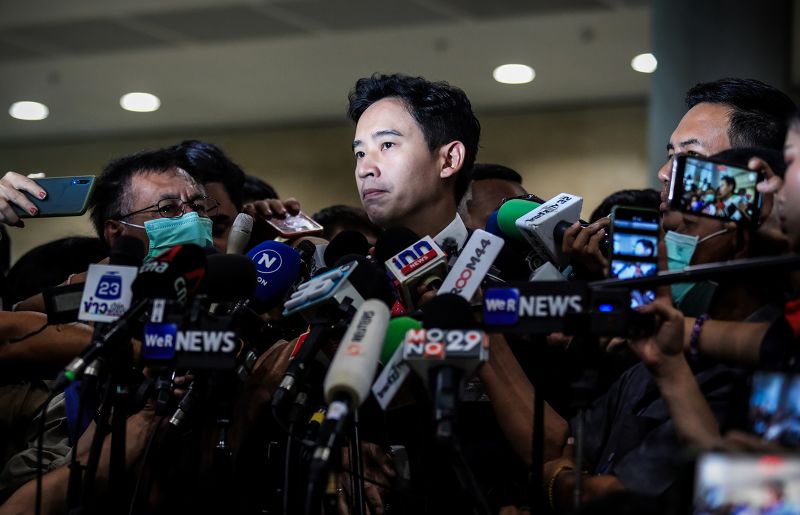 Pita Limjaroenrat, leader of the Move Forward Party and Prime Ministerial candidate, arrives at the parliament on July 13, 2023 in Bangkok, Thailand.