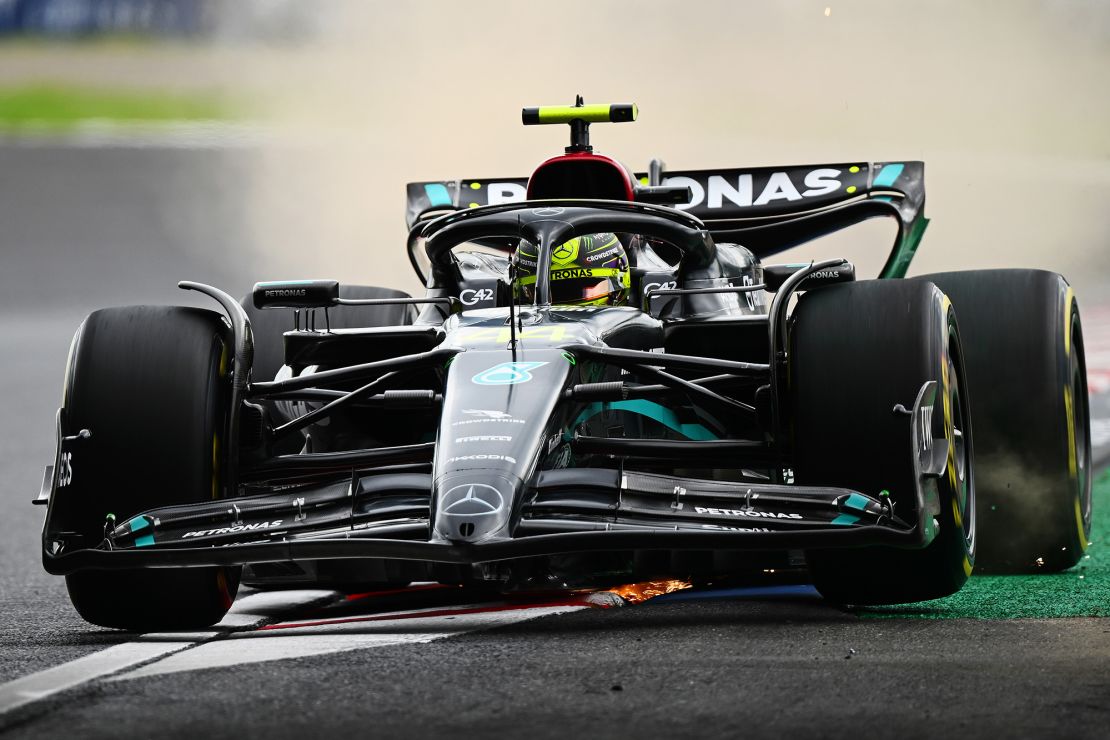 SUZUKA, JAPAN - SEPTEMBER 22: Lewis Hamilton of Great Britain driving the (44) Mercedes AMG Petronas F1 Team W14 on track during practice ahead of the F1 Grand Prix of Japan at Suzuka International Racing Course on September 22, 2023 in Suzuka, Japan. (Photo by Clive Mason/Getty Images)