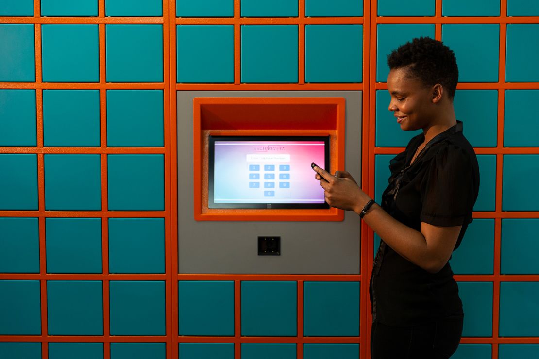 26 October 2018: Neo Hutiri with his entry: Pelebox Smart Lockers. These smart lockers are designed to cut down the amount of time that patients have to wait for their chronic medication. The system allows for chronic medication to be pre-packed and loaded into the box which a patient can open with a code sent via SMS. Johannesburg and Pretoria, South Africa. Picture: James Oatway for the Royal Academy of Engineering.