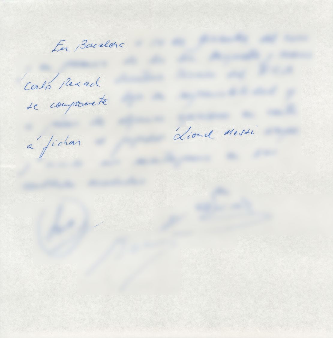 A picture of the original napkin upon which Messi's first contract with Barcelona was signed. The image was provided to CNN with blur added.