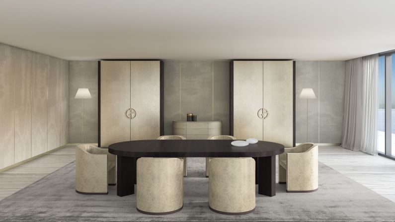 The residences combine the minimalist designs of award-winning Japanese architect Tadao Ando with Armani's subdued luxury aesthetic, pictured in this digital rendering.