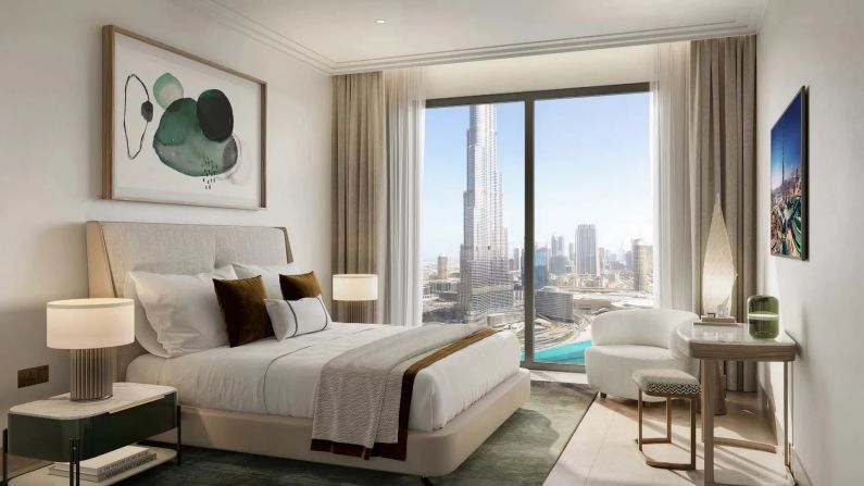Overlooking the <a href="https://www.cnn.com/style/article/adrian-smith-gordon-gill-architecture-supertall-spc-intl/index.html" target="_blank">Burj Khalifa</a>, the St. Regis Downtown Dubai opened in 2021. Its sleek one- to three-bedroom residences bring the hotel brand's signature Art Deco, New York style to the Emirates, pictured in this digital rendering.