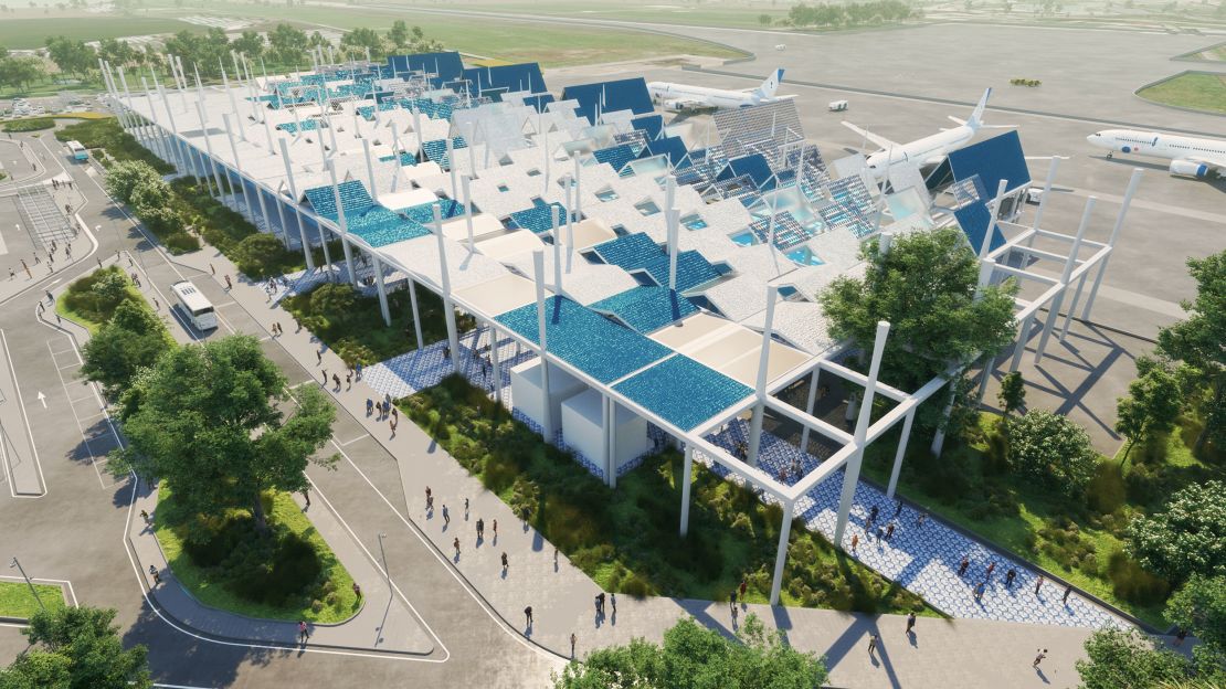 The new passenger terminal will have photovoltaic panels on the roof.