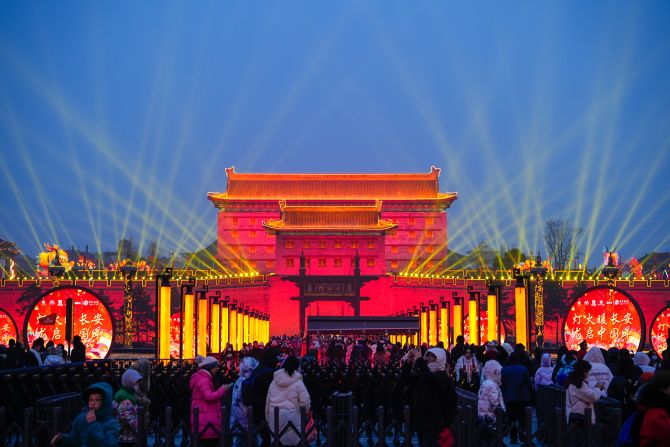 Crowds flock to the Spring Festival Light Show in Xi'an, Shaanxi Province, China on February 3.
