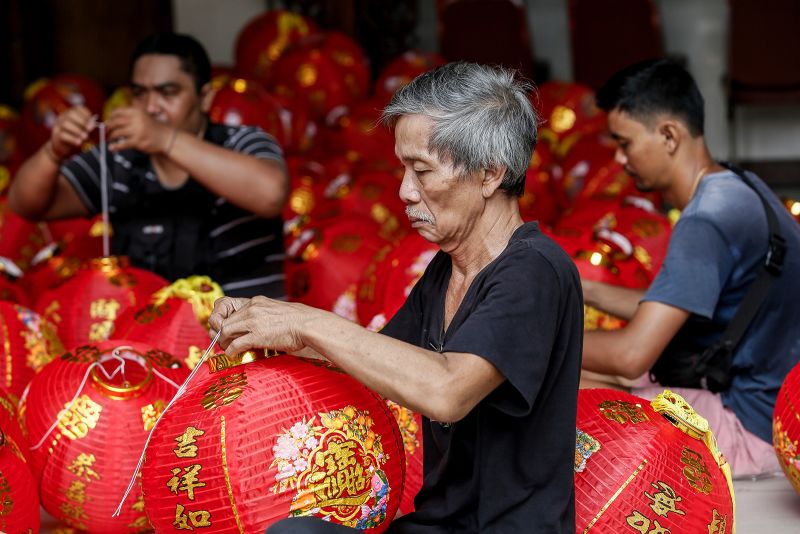 Lanterns set up for celebrations at Dharmayana Temple in Bali, Indonesia on February 3.