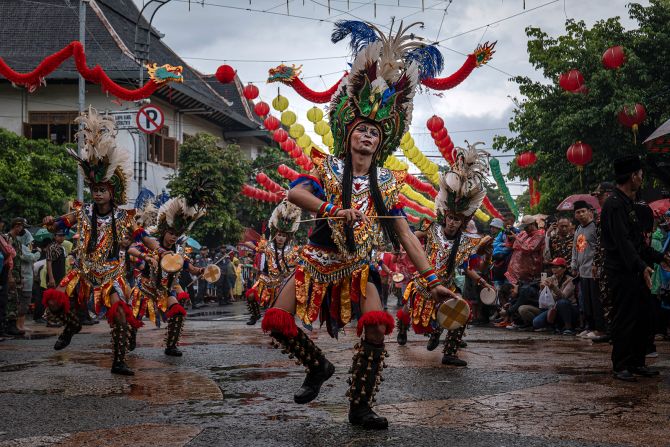 Performers dance in the Grebeg Sudiro festival as part of the Lunar New Year celebrations in Solo City, Indonesia on February 4.