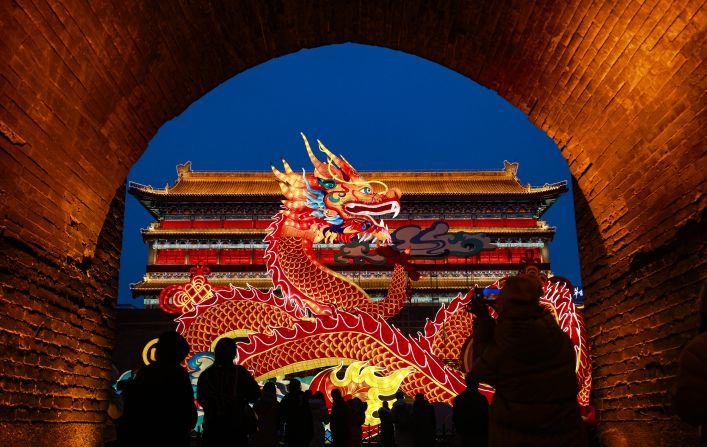 The 13-kilometer-long Xi'an City Wall, which measures 12 meters high and 5 meters wide, is now hosting its annual light show as part of Lunar New Year/Spring Festival celebrations in China. Among the most stunning installations is this 18-meter-tall dragon lantern that appears to roar. 