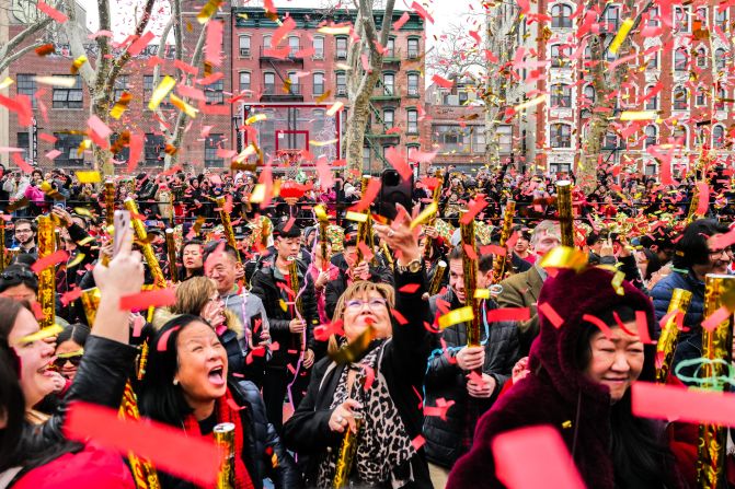 People attend Lunar New Year festivities in New York City's Chinatown on February 10.