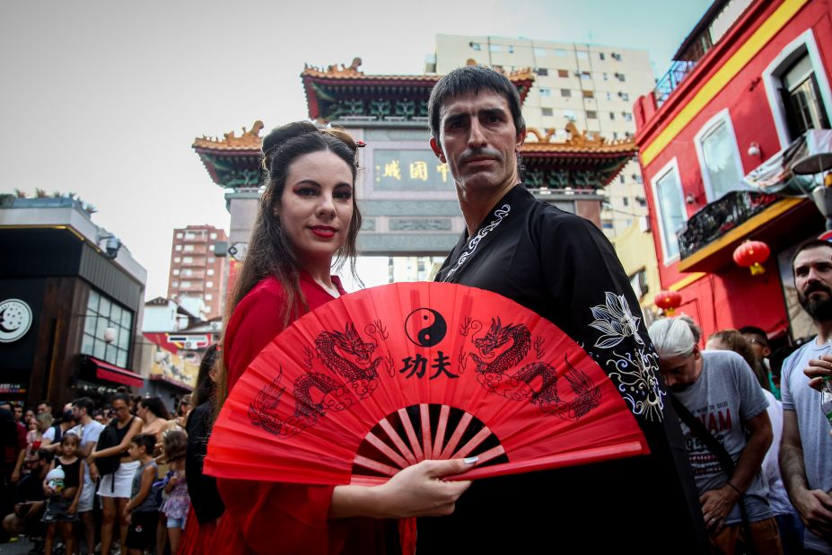 Dancers pose for a photo during the Lunar New Year celebration in the Chinatown of Buenos Aires, Argentina, on February 10.