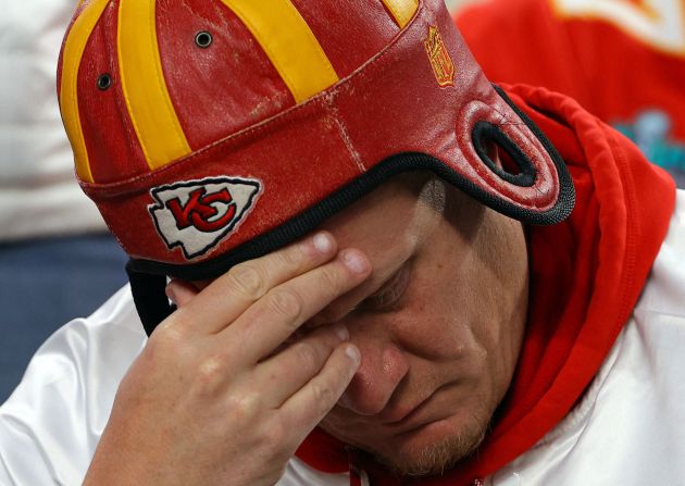 A Chiefs fan looks dejected as his team trailed during the game.