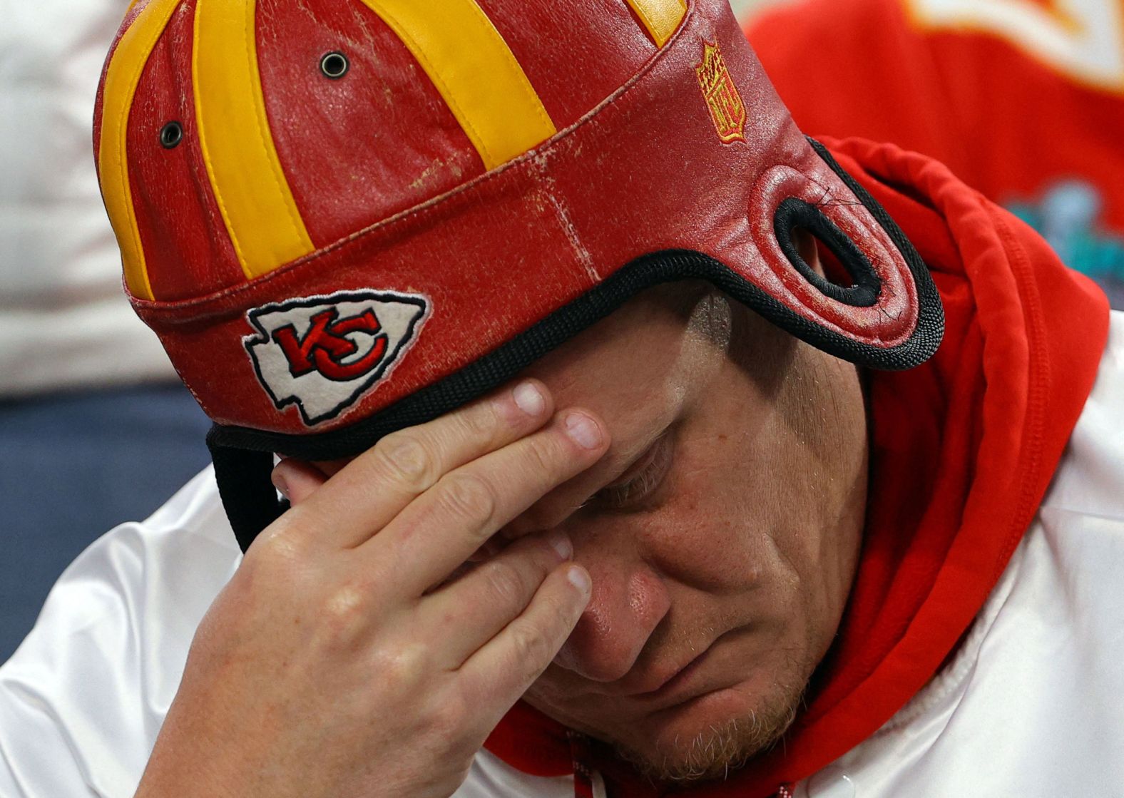 A Chiefs fan looks dejected as his team trailed during the game.