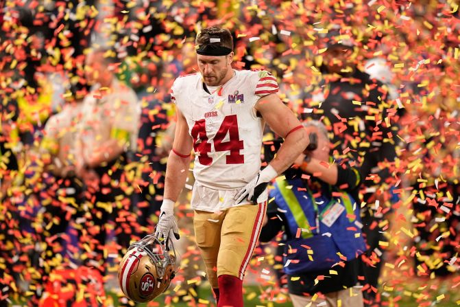 San Francisco 49ers fullback Kyle Juszczyk walks off the field after the game.