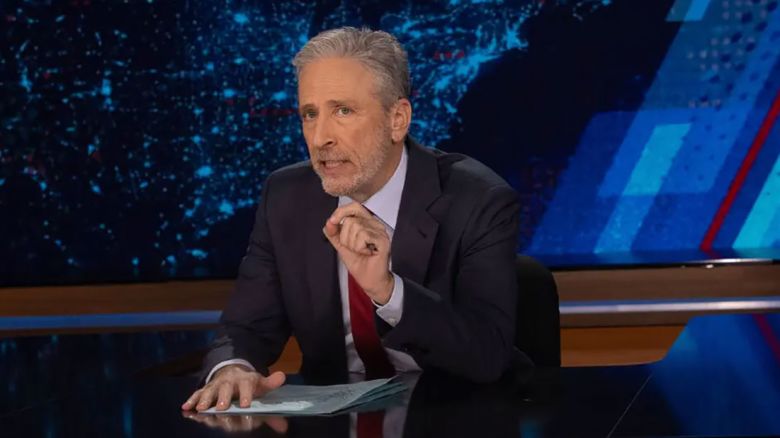 Jon Stewart during his first night back on The Daily Show after more than eight years on Monday, February 12. Stewart is scheduled to host one day a week.