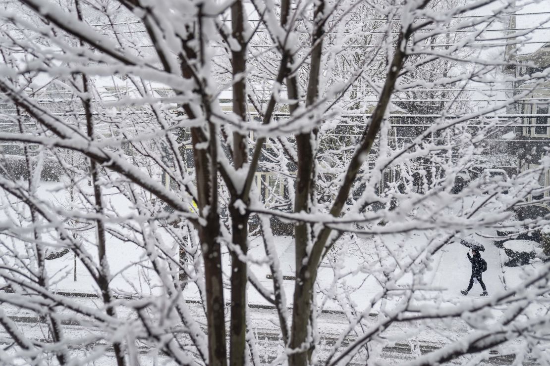 Terça-feira, fevereiro.  Em 13 de outubro de 2024, em Providence, RI, uma nevasca atingiu partes do Nordeste, cancelando voos e escolas e alertando as pessoas para ficarem fora das estradas.  As áreas que deveriam receber forte neve ficaram aquém com a mudança do tempo.  (Foto AP/David Goldman)