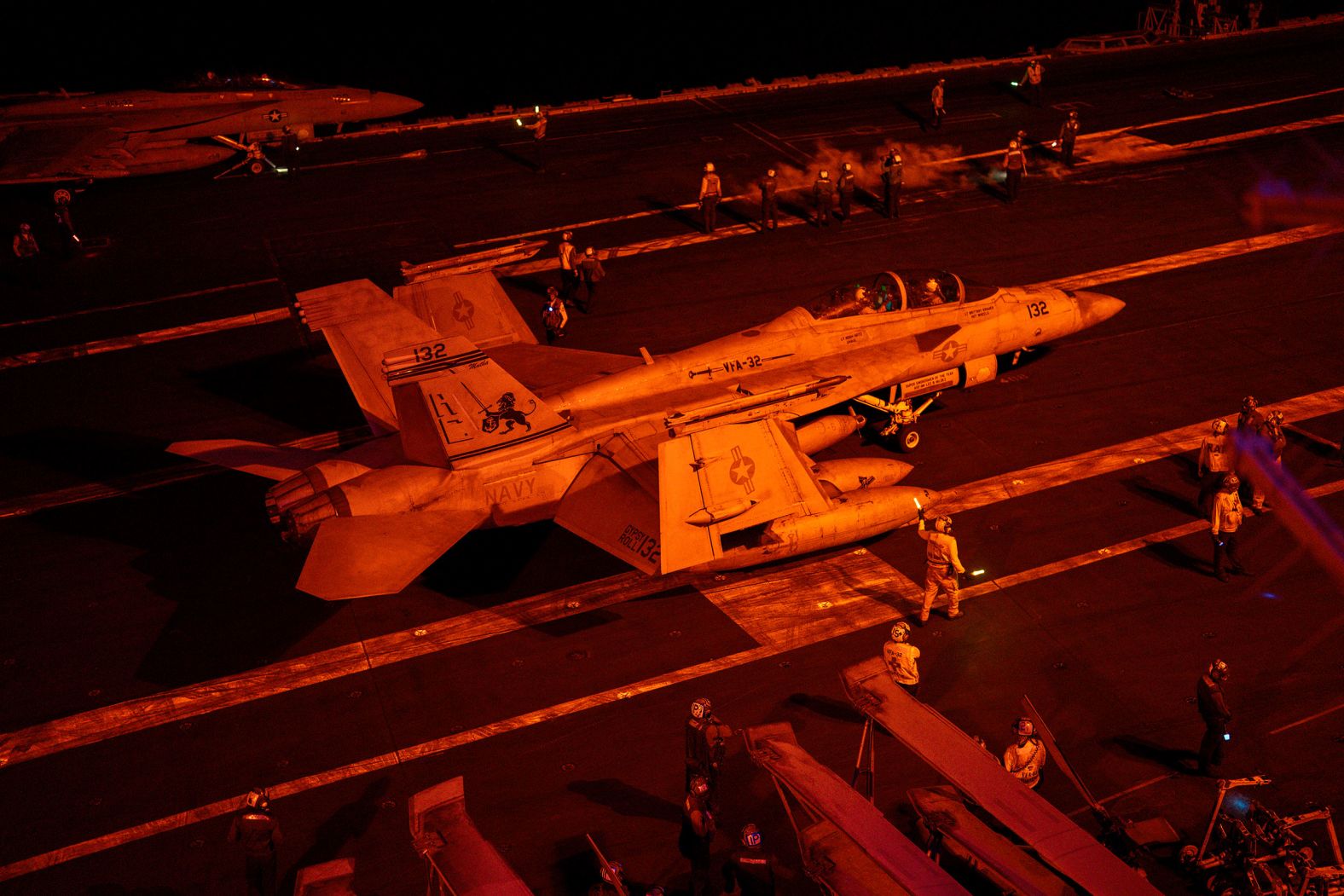 A fighter jet prepares to take off from the USS Dwight D. Eisenhower as it is deployed in the Red Sea on Monday, February 12. The aircraft carrier and the USS Gravely, a US Navy destroyer, are <a href="index.php?page=&url=https%3A%2F%2Fwww.cnn.com%2F2024%2F02%2F14%2Fpolitics%2Fus-navy-houthi-fight-red-sea%2Findex.html" target="_blank">spearheading the US response to Houthi attacks in the region</a>.
