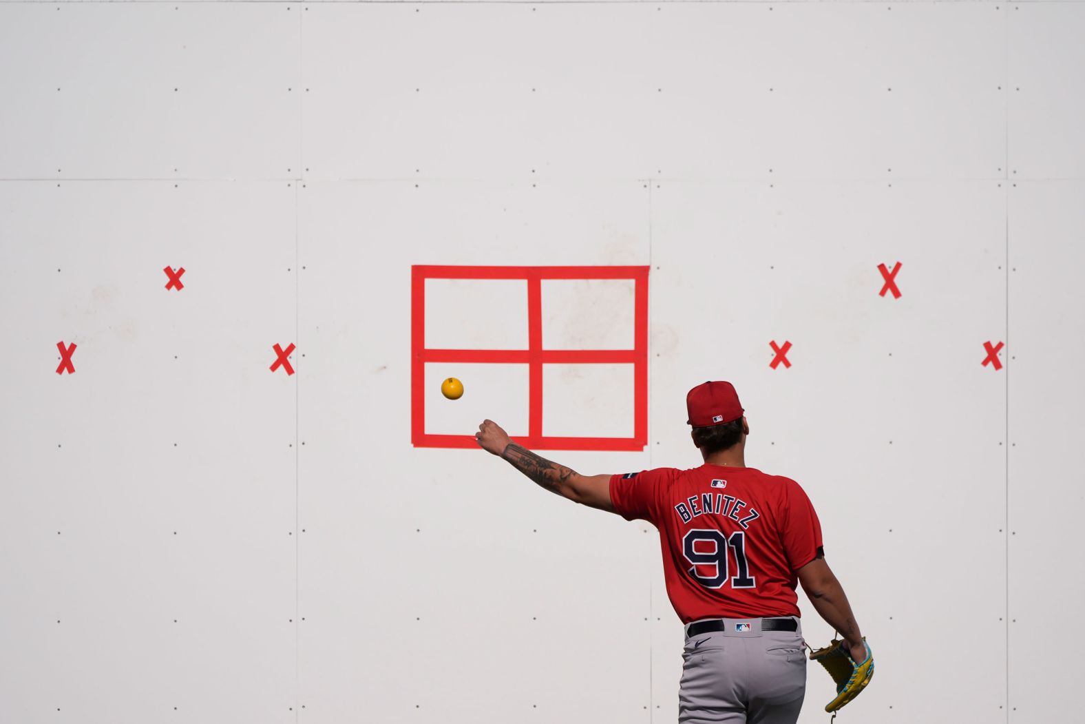 Boston Red Sox pitcher Jorge Benitez works out during spring training in Fort Myers, Florida, on Thursday, February 15.