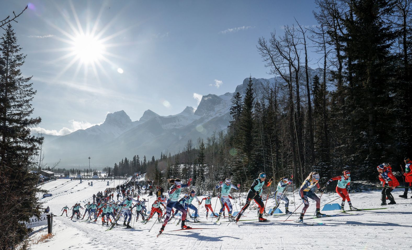 Cross-country skiers compete in a World Cup race in Canmore, Alberta, on Friday, February 9.