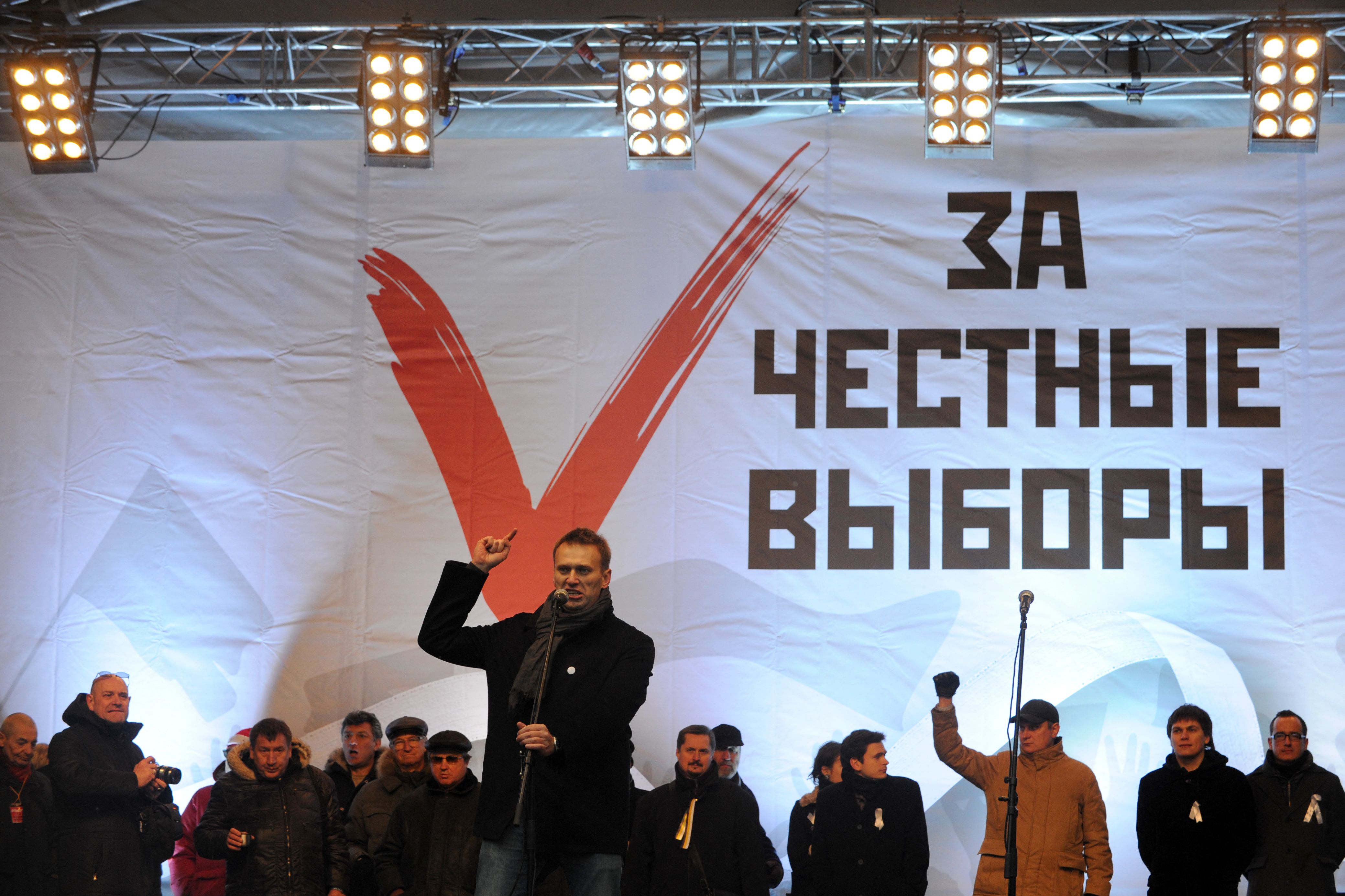 Navalny speaks during a rally against parliamentary elections in Moscow in 2011. That year, he founded the Anti-Corruption Foundation to investigate corruption in the Russian government.