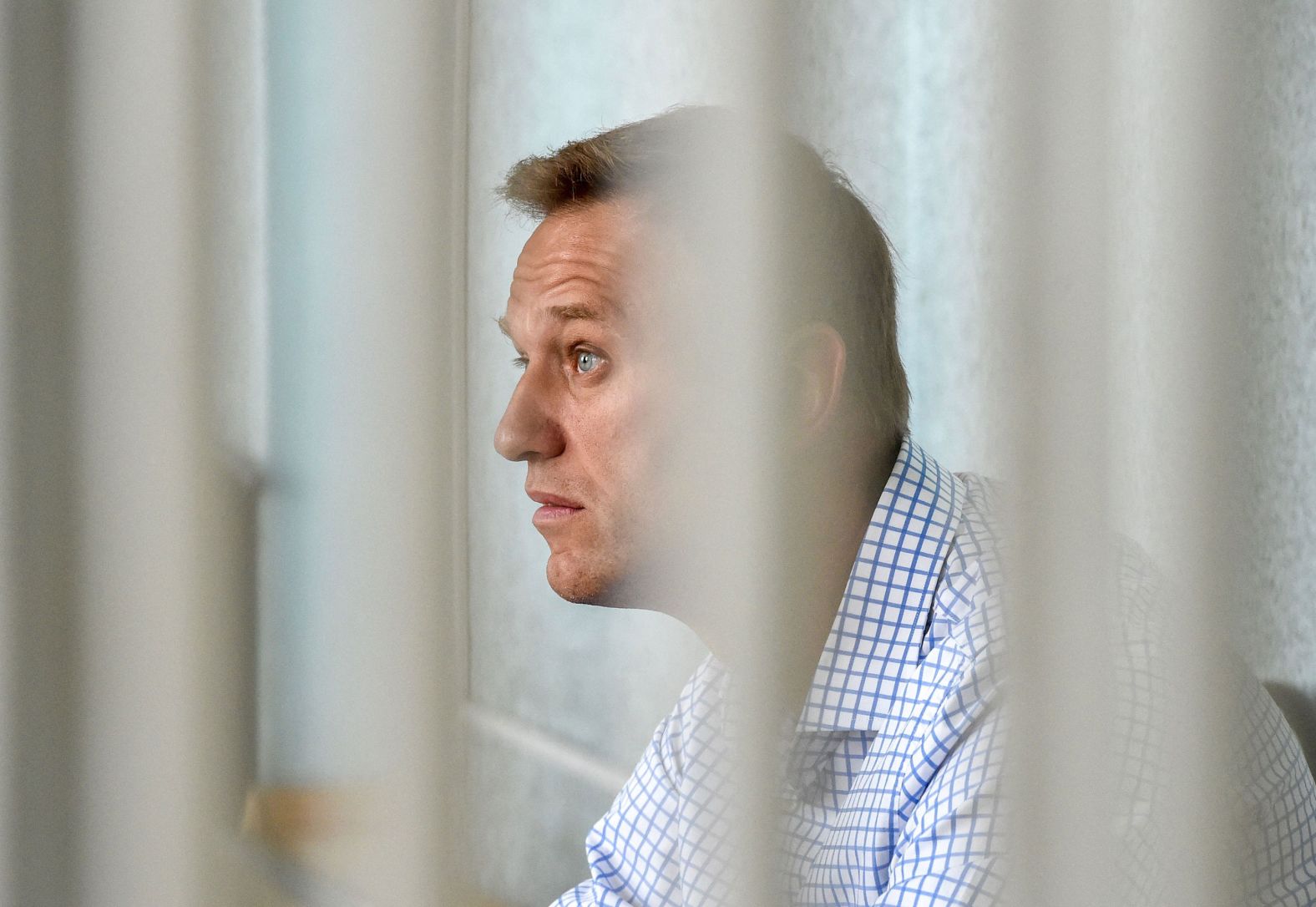 Navalny attends a hearing at a court in Moscow in June 2019. Navalny was appearing in court after taking part in an unauthorized protest.