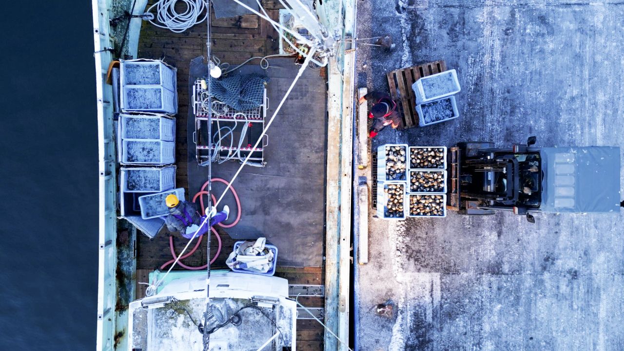 Hokkaido clam fishing boat topdown