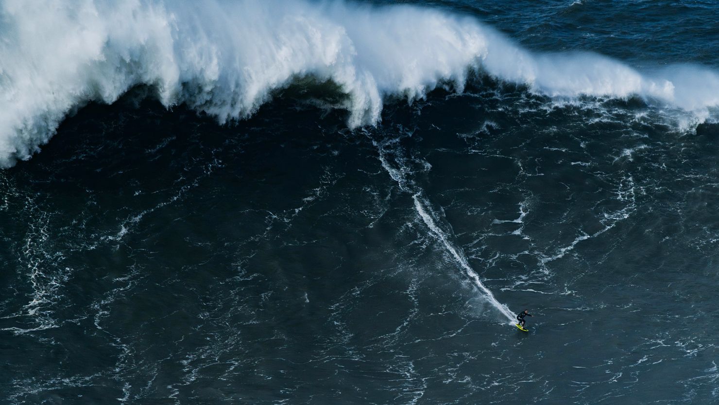 Steudtner surfs the 86-foot wave in Nazaré, Portugal in February.