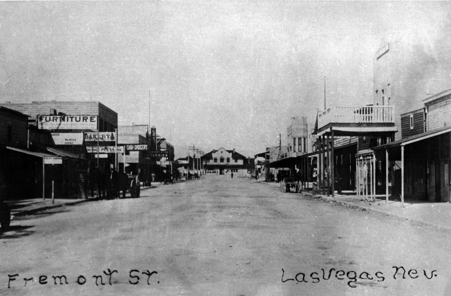 A view of Las Vegas' Fremont Street at the beginning of the 20th century. The desert city, founded in 1905, would eventually transform into one of the entertainment capitals of the world.