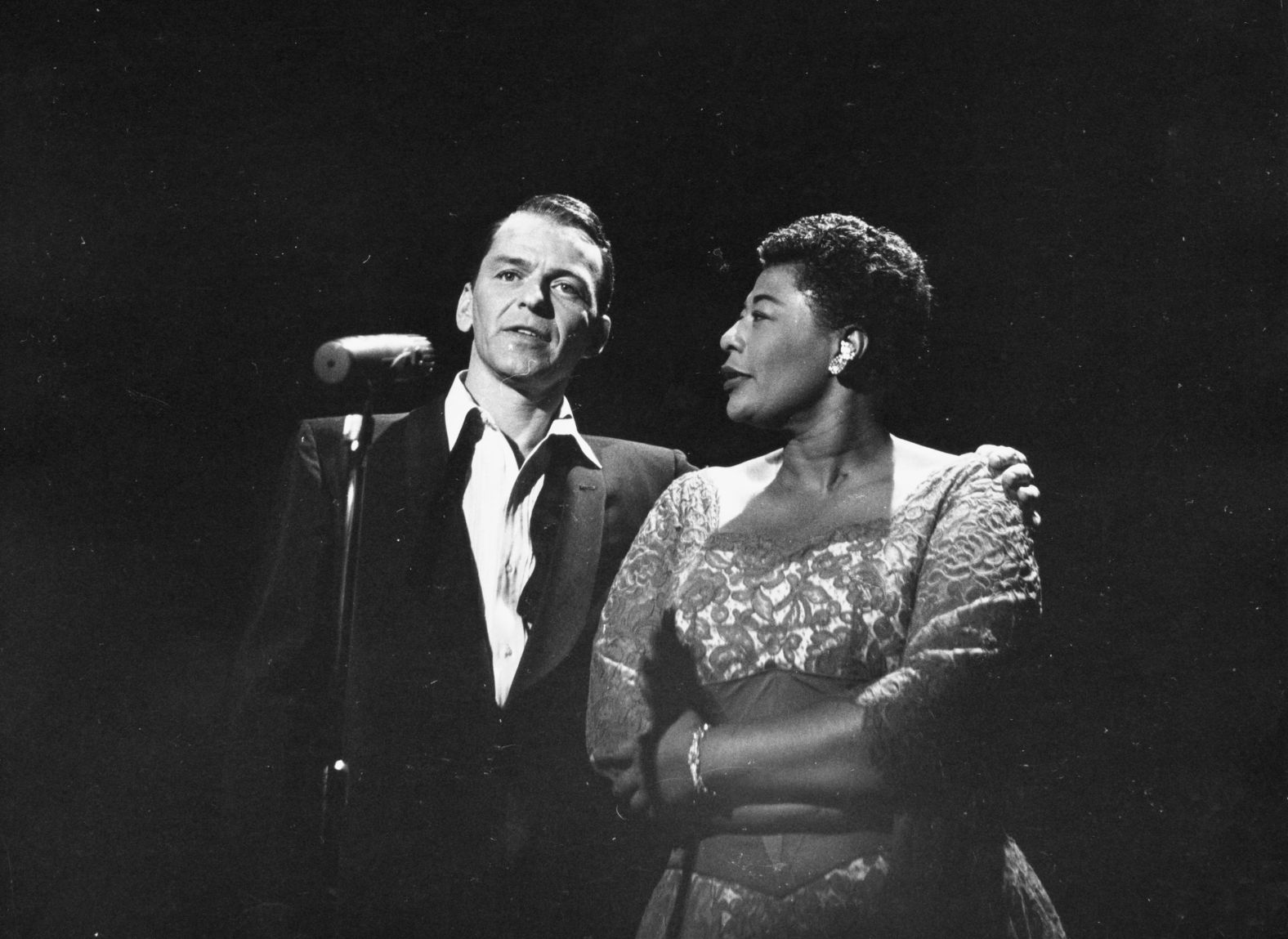 Frank Sinatra and Ella Fitzgerald perform in Las Vegas in 1957.