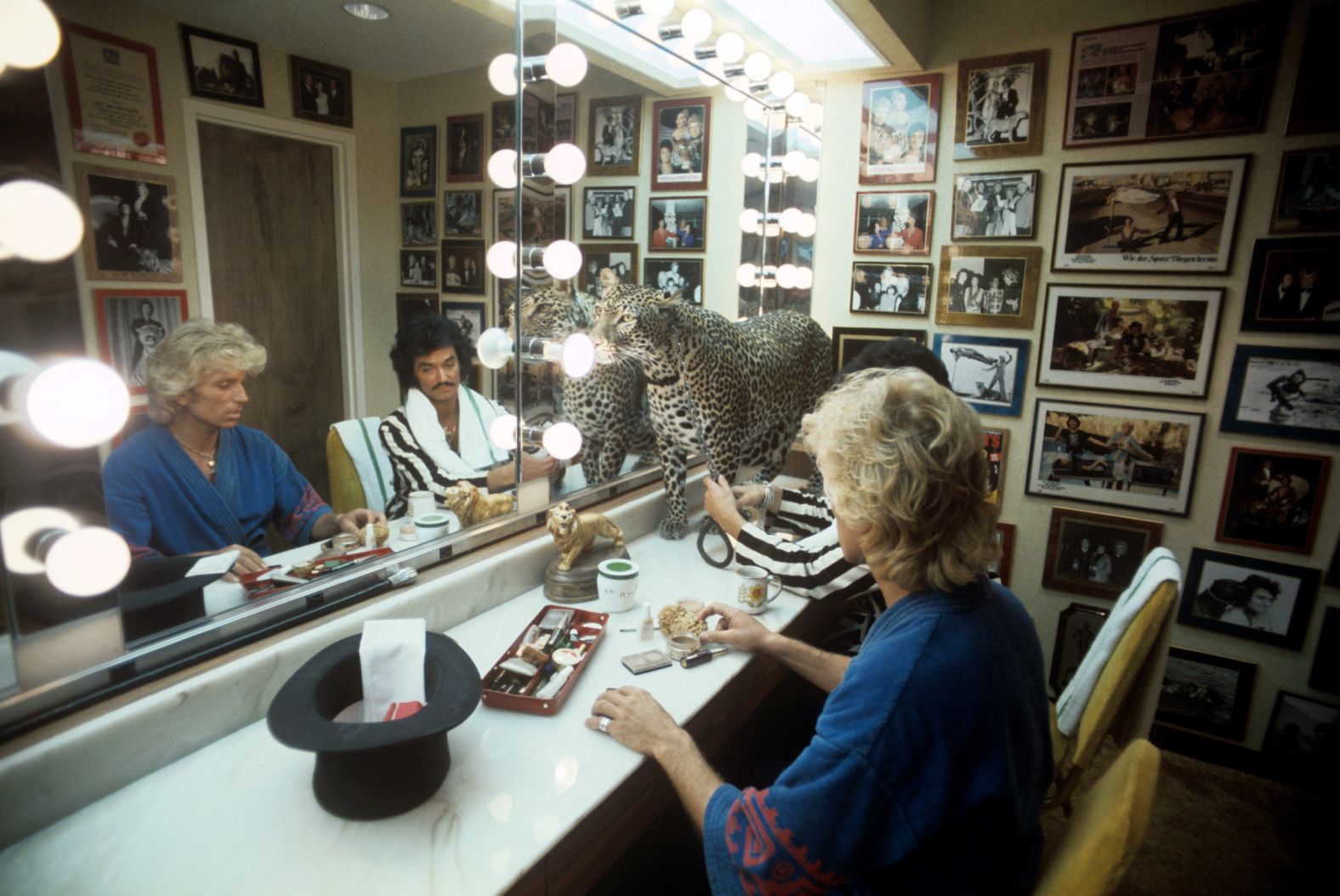 Magicians Siegfried and Roy, seen here in their dressing room with one of their leopards in 1978, had one of the most successful shows in Las Vegas.