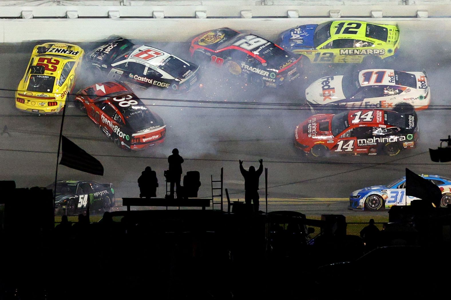 NASCAR drivers wreck during the Daytona 500 on Monday, February 19. <a href="index.php?page=&url=https%3A%2F%2Fwww.cnn.com%2F2024%2F02%2F20%2Fsport%2Fwilliam-byron-daytona-500-spt-intl%2Findex.html" target="_blank">The prestigious race</a>, which was delayed a day because of persistent rain, was won by William Byron.
