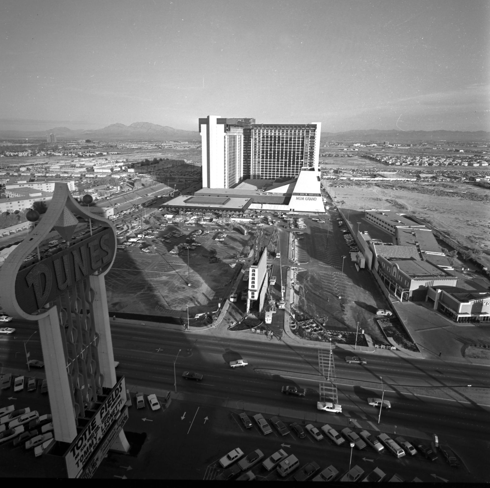 The Dunes Hotel is seen in the foreground, with the MGM Grand behind it in 1973. The Las Vegas skyline is always changing and evolving.