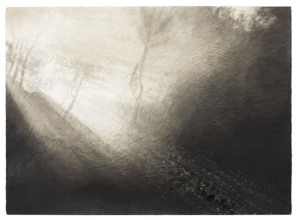 Money raised from the auction will help reforestation efforts and enable Indigenous communities to buy firefighting equipment. Takumã Kuikuro, an Indigenous filmmaker and curator, says the money will help them "take care of what belongs to everyone - our planet." <em>"Smoke In The Jungle" (2023).</em>