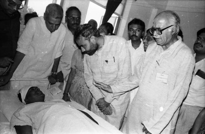Narendra Modi with Lal Krishna Advani visits VS Hospital to meet victim of riot affected area, in Ahmedabad, India on June 6, 1992.