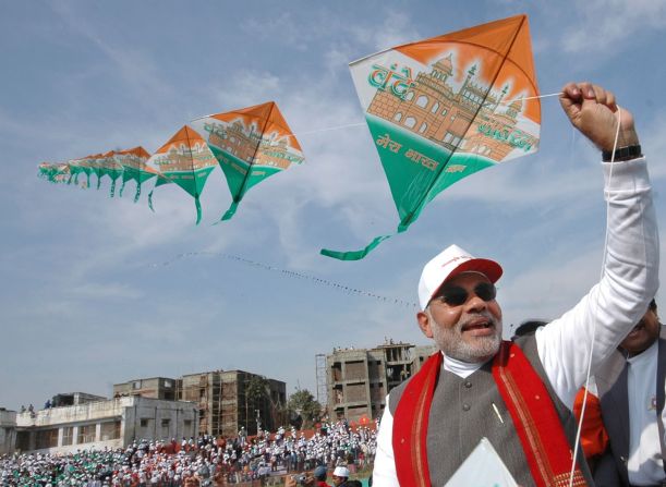 Modi pictured during the International Kite Festival in Ahmadabad, India, on January 13, 2007. 