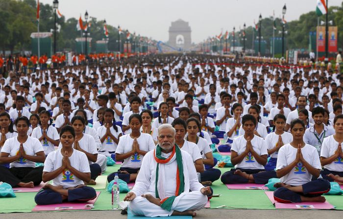 Modi performs yoga to mark the International Day of Yoga, in New Delhi, India, on June 21, 2015. 
