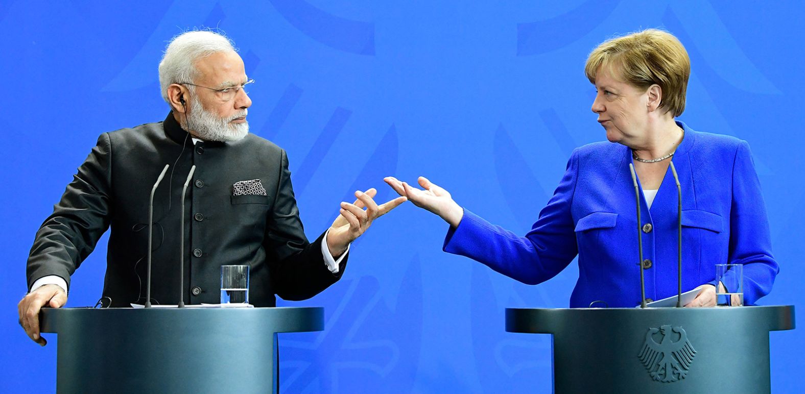 With former German Chancellor Angela Merkel in Berlin, on May 30, 2017. The European Union is India's third largest trading partner. <br />
