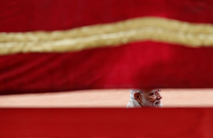 Modi waits for the arrival of Saudi Arabia's Crown Prince Mohammed bin Salman at Rashtrapati Bhavan, the presidential palace, in New Delhi, India, on February 20, 2019.