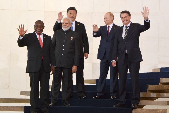 During the BRICS summit with Brazilian President Jair Bolsonaro, Russian President Vladimir Putin and Chinese leader Xi Jinping in Brasilia on November 14, 2019. 