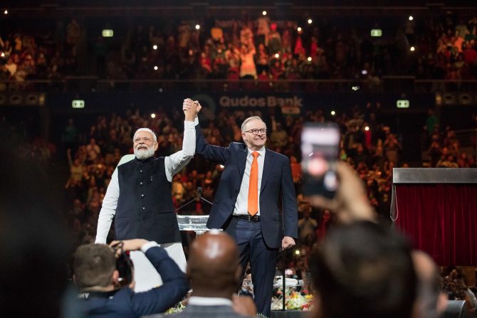 With Australia's prime minister Anthony Albanese at Qudos Bank Arena in Sydney, Australia, on May 23, 2023. 