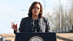 US Vice President Kamala Harris speaks at the Edmund Pettus Bridge during an event to commemorate the 59th anniversary of "Bloody Sunday" in Selma, Alabama, on March 3, 2024. On March 7, 1965, civil rights marchers crossed the Edmund Pettus Bridge and clashed with state police who used batons and tear gas to disperse the protesters. (Photo by SAUL LOEB / AFP) (Photo by SAUL LOEB/AFP via Getty Images)
