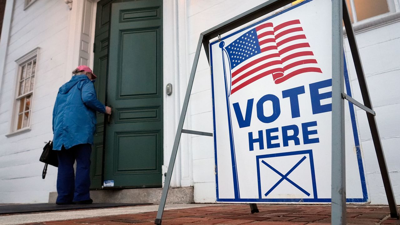 A voter enters the polling station in Kennebunk, Maine, Tuesday, March 5, 2024. Super Tuesday elections are being held in 16 states and one territory. Hundreds of delegates are at stake, the biggest haul for either party on a single day. (AP Photo/Michael Dwyer)