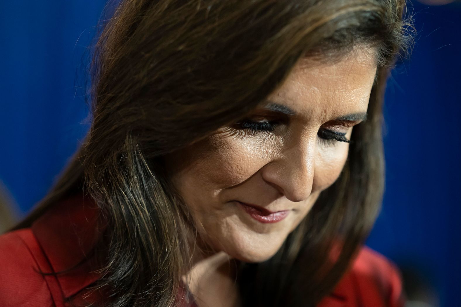 Haley takes the stage at her election night watch party in Charleston, South Carolina, in February 2024. <a href="index.php?page=&url=https%3A%2F%2Fwww.cnn.com%2F2024%2F02%2F24%2Fpolitics%2Ftakeaways-south-carolina-republican-primary%2Findex.html" target="_blank">Haley lost the primary to Trump</a> but vowed to stay in the race.