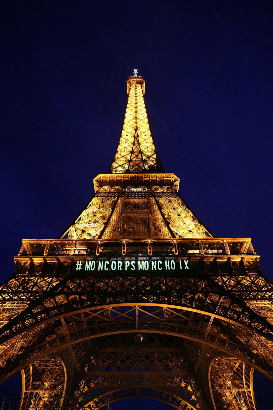 A message reading "my body my choice" is projected onto the Eiffel Tower in Paris on Monday, March 4, after <a href="index.php?page=&url=https%3A%2F%2Fwww.cnn.com%2F2024%2F03%2F04%2Feurope%2Ffrance-abortion-constitution-intl%2Findex.html" target="_blank">the French Parliament voted to enshrine abortion rights in the country's constitution</a>.