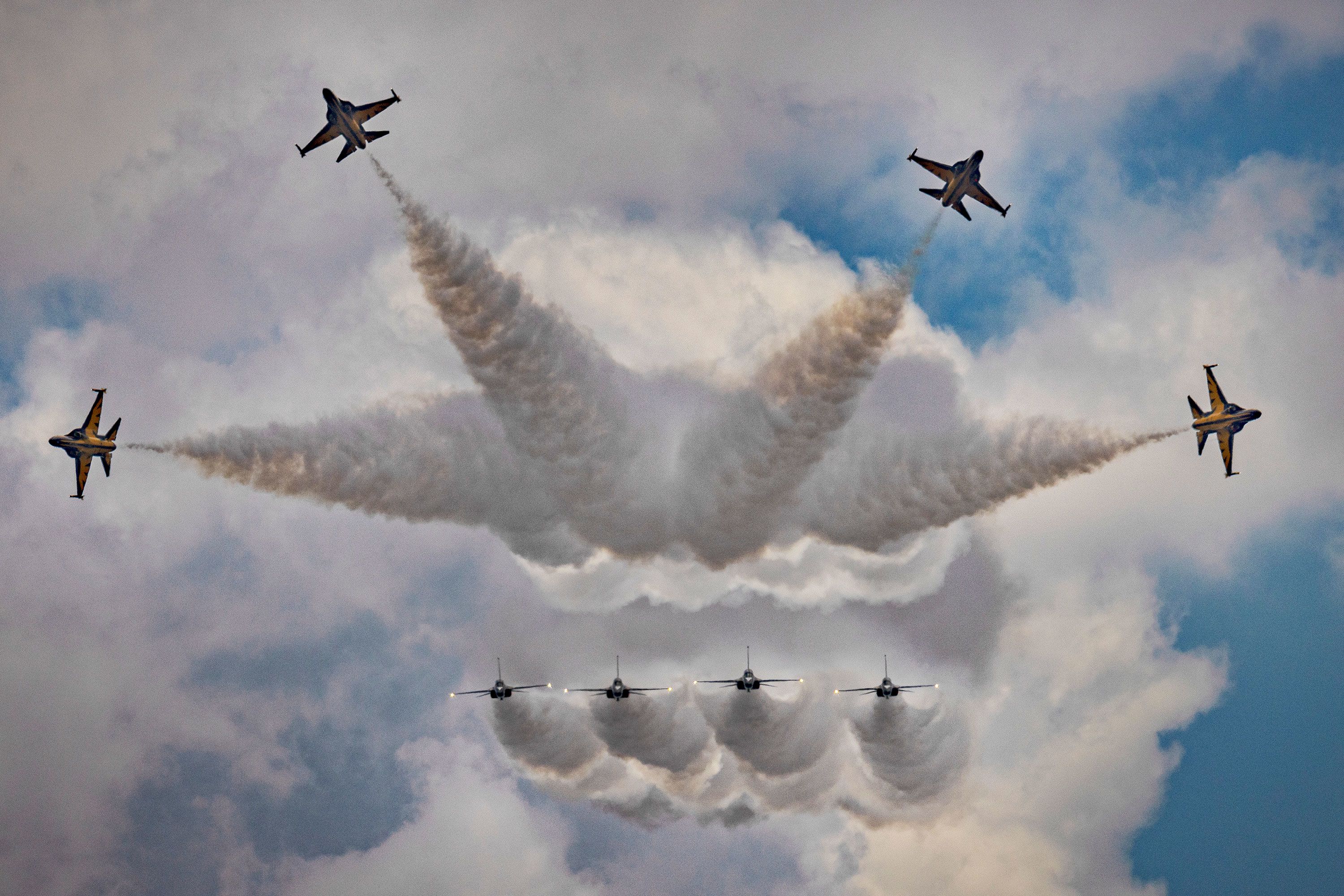 The South Korean Air Force's Black Eagles aerobatics team performs at an air show in Pampanga, Philippines, on Sunday, March 3.