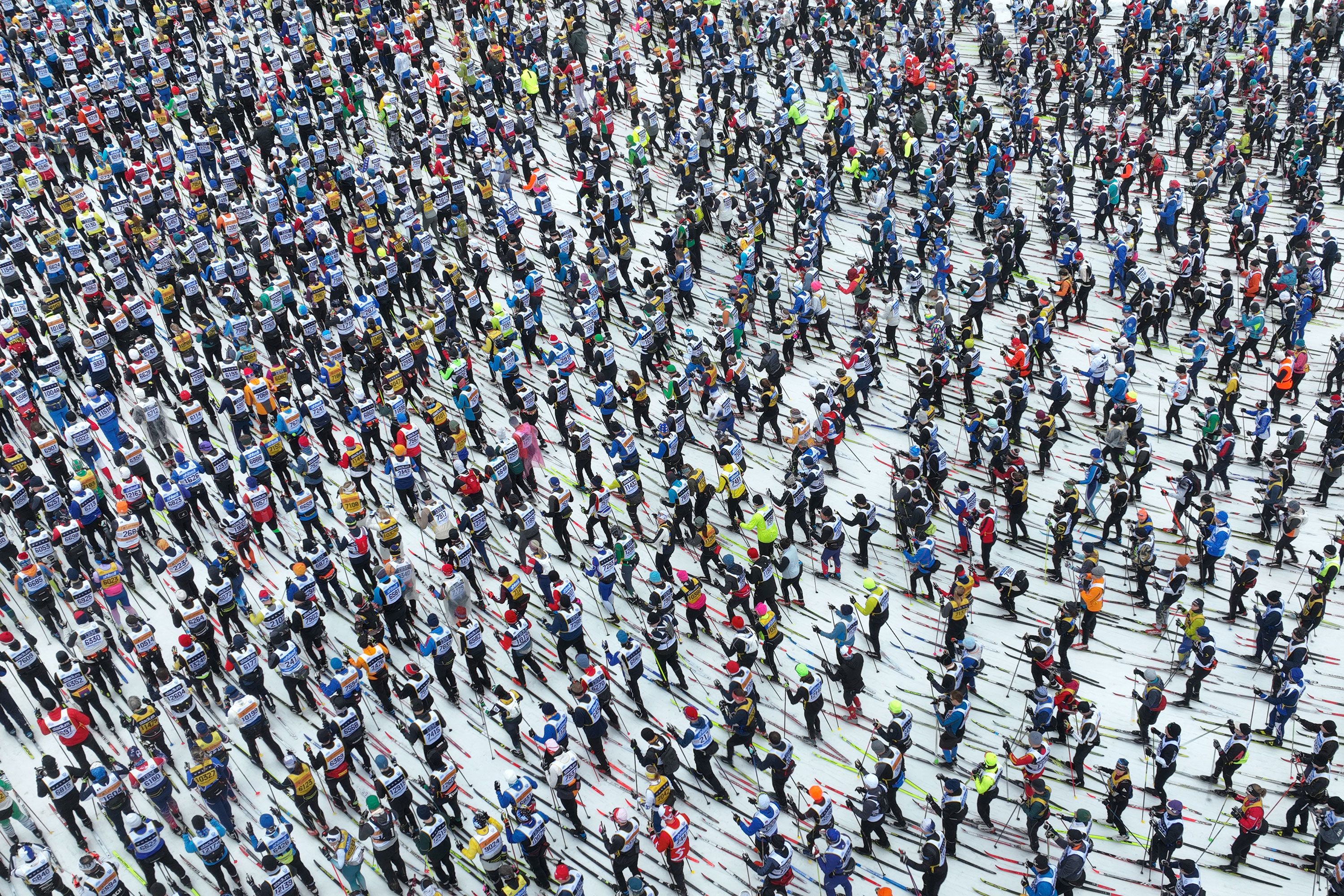 Skiers begin the Vasaloppet, a 90-kilometer race in Sälen, Sweden, on Sunday, March 3.