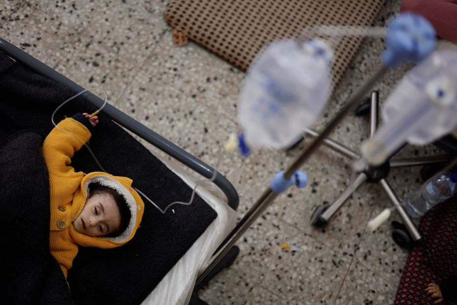 Palestinian boy Ahmed Qannan, suffering from malnutrition, receives treatment at a health-care center in Rafah on March 4.