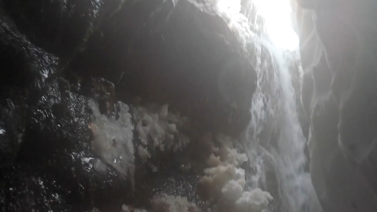 skier waterfall