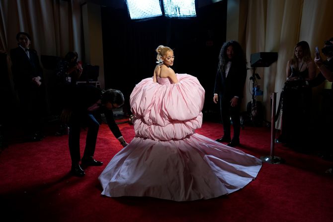 Ariana Grande arrives to the Dolby Theatre. <a href="https://www.cnn.com/2024/03/10/style/red-carpet-oscars-2024-looks/index.html" target="_blank">See this year's best red carpet looks</a>.